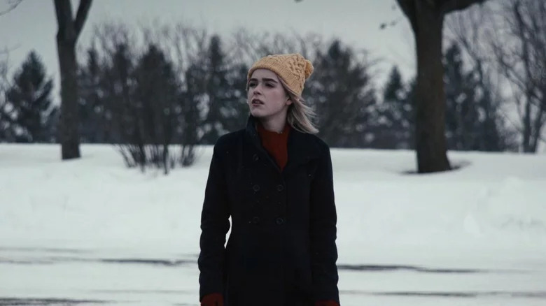 Kiernan Shipka outside on winter day in The Blackcoat's Daughter