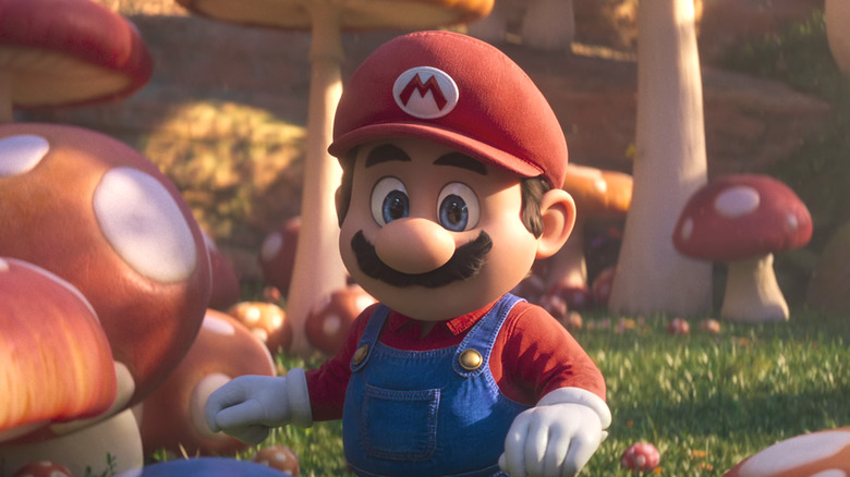 Mario standing amongst mushrooms