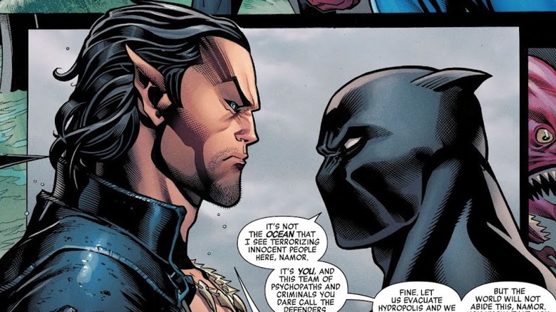 Namor facing off against Black Panther