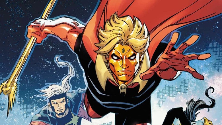 Adam Warlock runs with staff