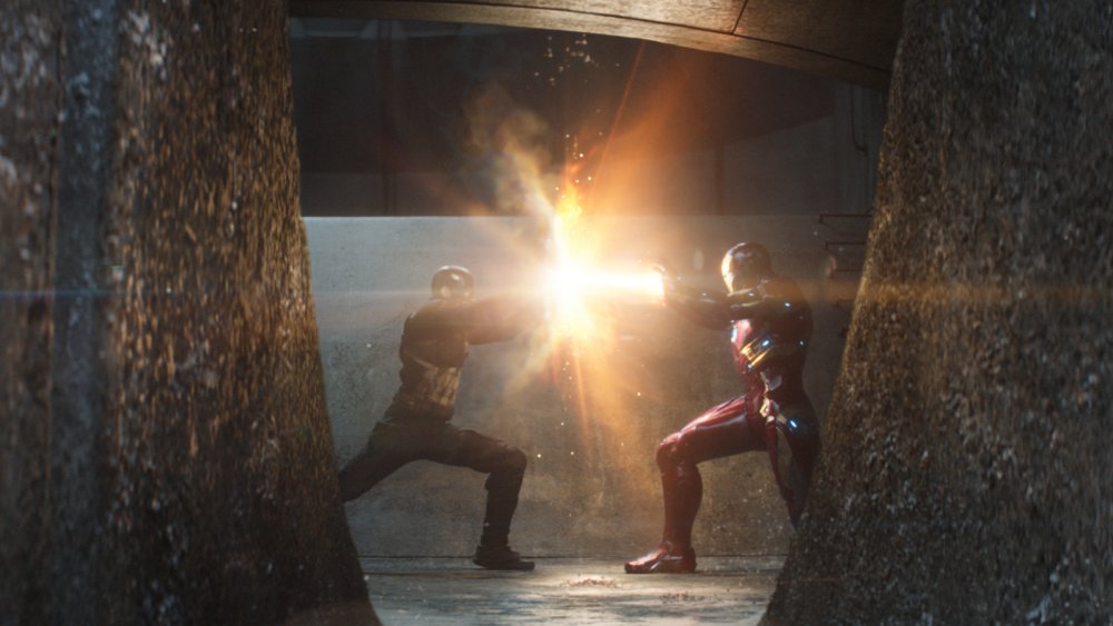 Chris Evans and Robert Downey Jr. in Captain America: Civil War