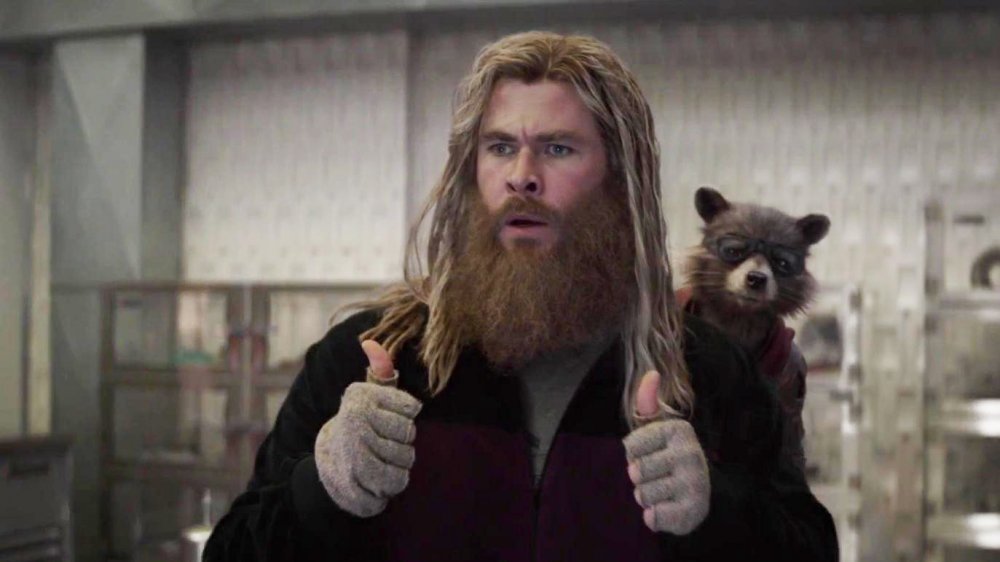 Chris Hemsworth as Fat Thor with thumbs up in Avengers: Endgame