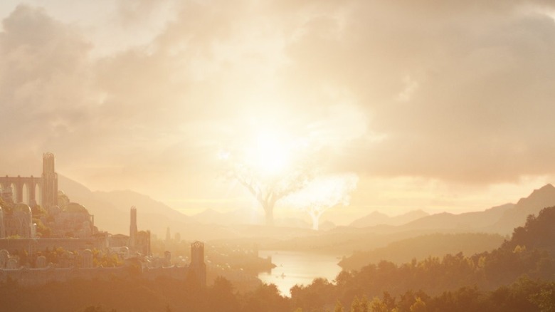 Two trees in the distance on Amazon's Lord of the Rings