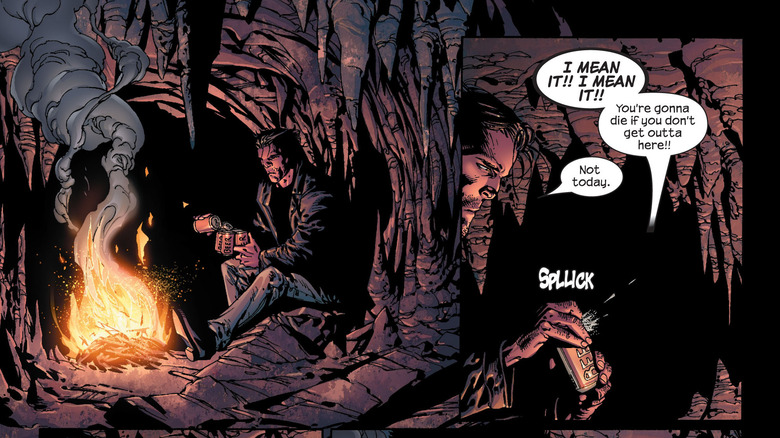 Wolverine drinking in cave