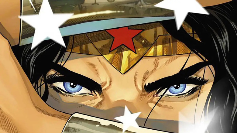 Wonder Woman blocking bullets intense stare