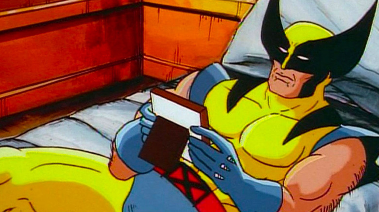 Wolverine lying on bed