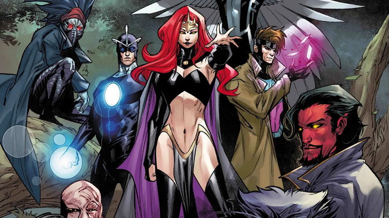 Madelyne Pryor standing with Dark X-Men team