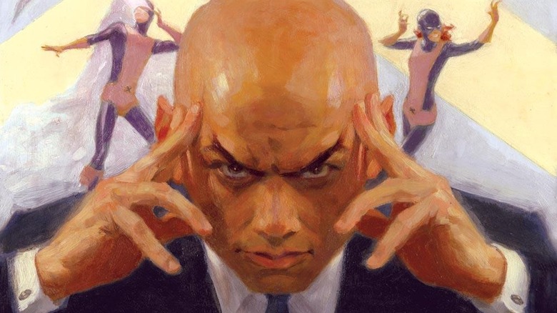 Professor X using his telepathy, with the X-Men behind him