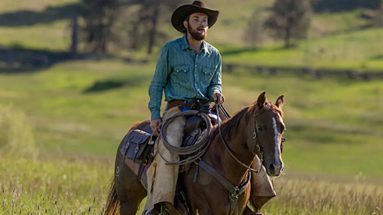 Rowdy riding a horse on Yellowstone