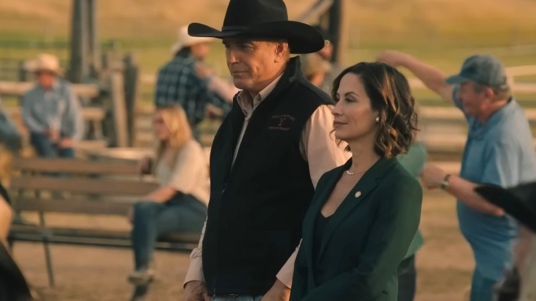 John Dutton and Lynelle Perry sitting outside