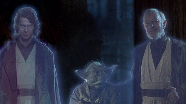 Alec Guinness, Hayden Christensen, and Yoda appear as Force ghosts