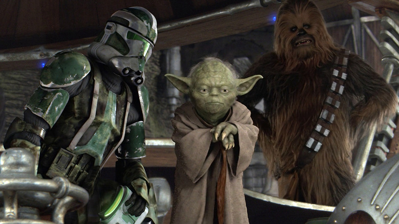 Chewbacca and Yoda with clone trooper Gree in Revenge of the Sith