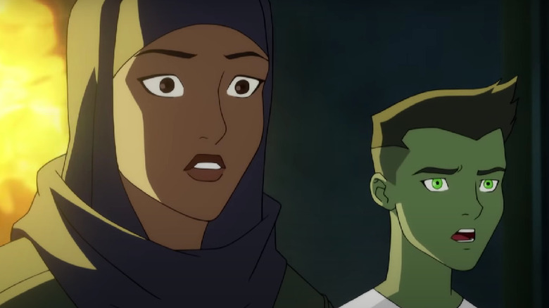 Beast Boy and Halo looking concerned