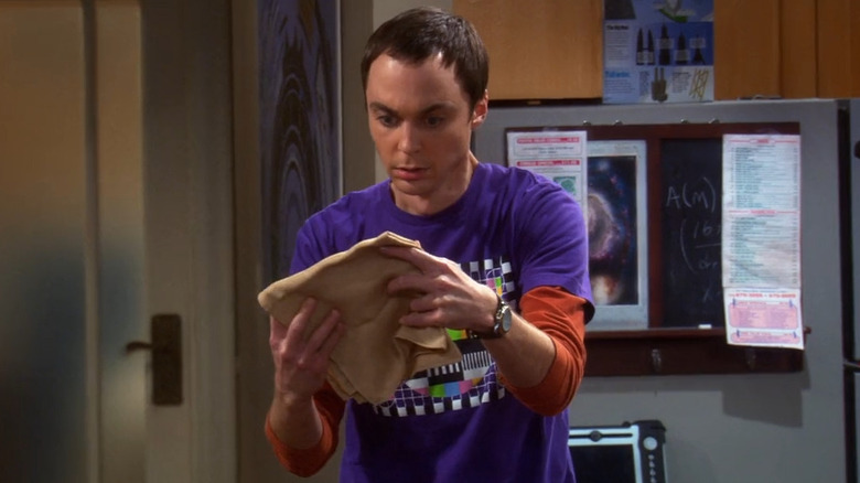 Sheldon holding Leonard Nimoy napkin