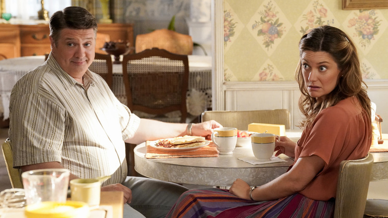 George and Mary having breakfast