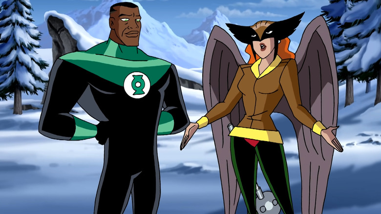 John Stewart and Hawkgirl in snow