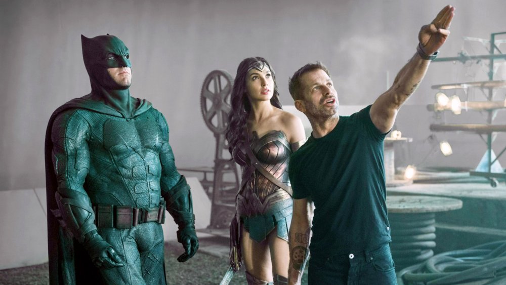 Ben Affleck, Gal Gadot, and Zack Snyder on the set of Justice League