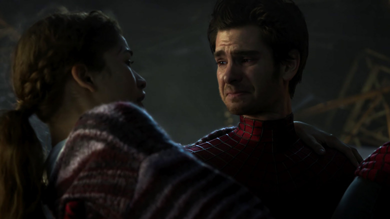 Andrew Garfield as Spider-Man crying