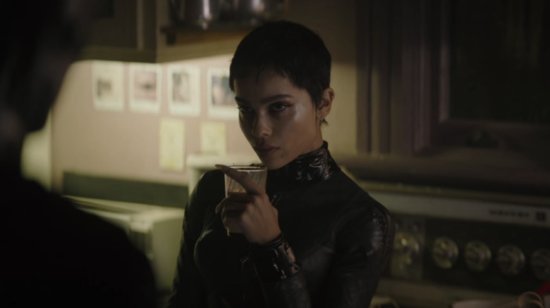 Zoe Kravitz as Catwoman drinking milk