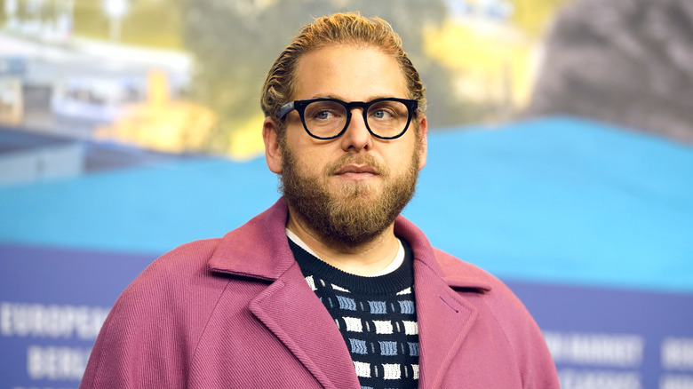 Jonah Hill glasses pink jacket