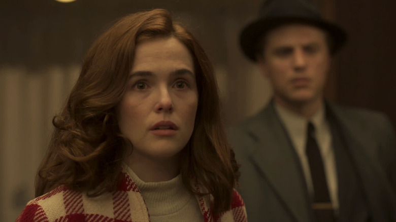 Zoey Deutch looking frightened in "The Outfit"