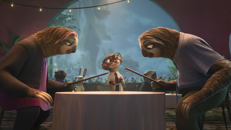 Sam the Otter serving sloths dinner in Zootopia+